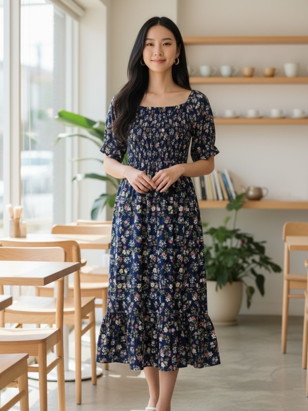 [WOMEN] Floral Maxi Dress Blue Cottagecore Spring Summer Dress Size Large NWT - Picture 6 of 6